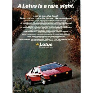 1980 Lotus Esprit S2 Super Sports Car Vintage Print Ad 80s Man Cave Wall Art
